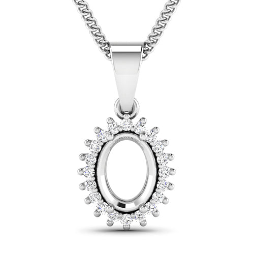 Bids.com 0.13 Carat Genuine White Diamond 14K White Gold Semi Mount Pendant - holds 8x6mm Oval Gemstone Pendants