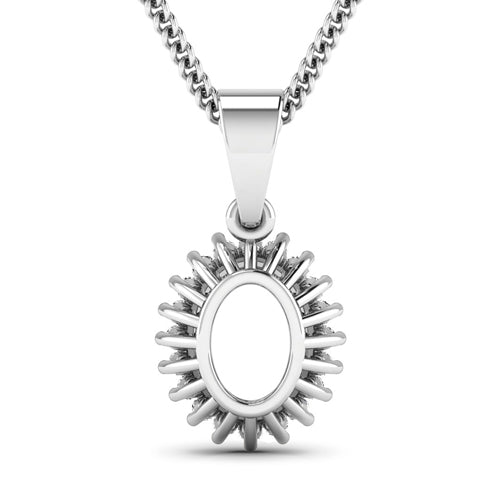 Bids.com 0.13 Carat Genuine White Diamond 14K White Gold Semi Mount Pendant - holds 8x6mm Oval Gemstone Pendants