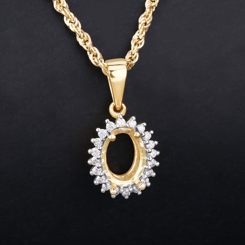 Bids.com 0.13 Carat Genuine White Diamond 14K Yellow Gold Semi Mount Pendant - holds 8x6mm Oval Gemstone Pendants