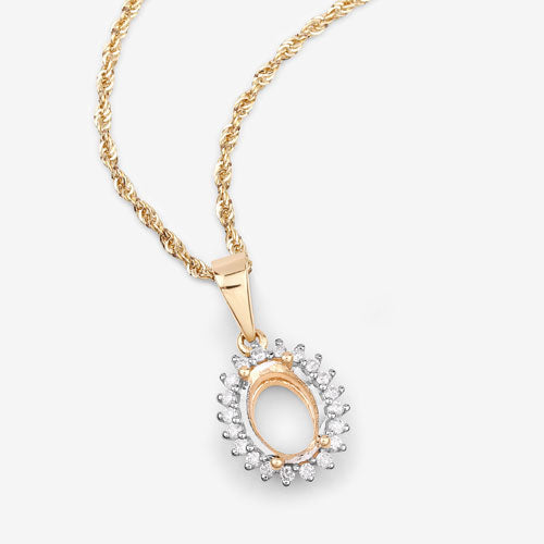 Bids.com 0.13 Carat Genuine White Diamond 14K Yellow Gold Semi Mount Pendant - holds 8x6mm Oval Gemstone Pendants