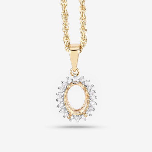 Bids.com 0.13 Carat Genuine White Diamond 14K Yellow Gold Semi Mount Pendant - holds 8x6mm Oval Gemstone Pendants
