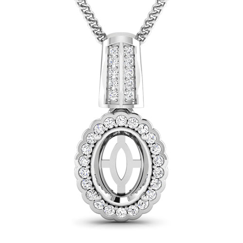 Bids.com 0.22 Carat Genuine White Diamond 14K White Gold Semi Mount Pendant - holds 9x7mm Oval Gemstone Pendants