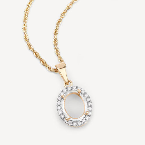 Bids.com 0.22 Carat Genuine White Diamond 14K Yellow Gold Semi Mount Pendant - holds 9x7mm Oval Gemstone Pendants