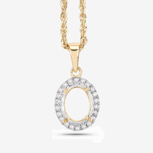 Bids.com 0.22 Carat Genuine White Diamond 14K Yellow Gold Semi Mount Pendant - holds 9x7mm Oval Gemstone Pendants