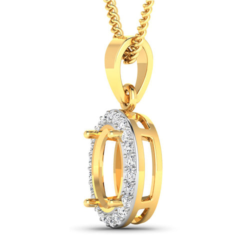 Bids.com 0.22 Carat Genuine White Diamond 14K Yellow Gold Semi Mount Pendant - holds 9x7mm Oval Gemstone Pendants
