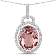 Bids.com 3.90 Carat Genuine Pink Tourmaline and White Diamond 14K White Gold Pendant Pendants