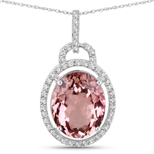 Bids.com 3.90 Carat Genuine Pink Tourmaline and White Diamond 14K White Gold Pendant Pendants