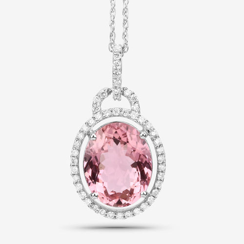 Bids.com 3.90 Carat Genuine Pink Tourmaline and White Diamond 14K White Gold Pendant Pendants