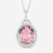 Bids.com 3.90 Carat Genuine Pink Tourmaline and White Diamond 14K White Gold Pendant Pendants