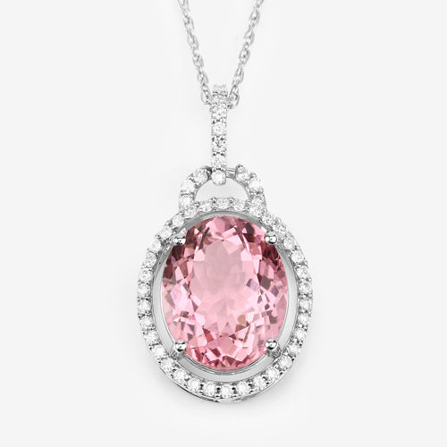 Bids.com 3.90 Carat Genuine Pink Tourmaline and White Diamond 14K White Gold Pendant Pendants