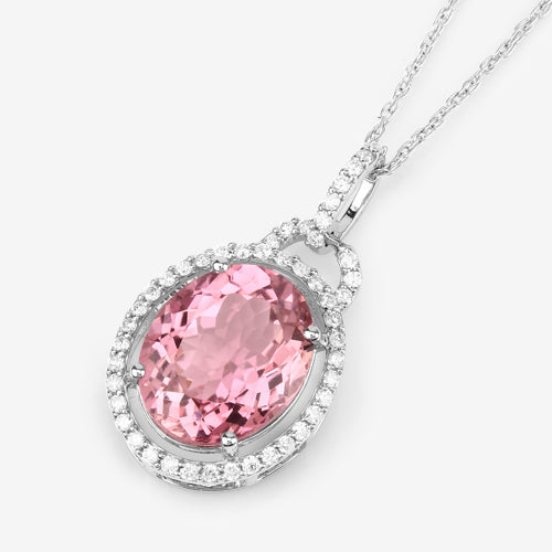 Bids.com 3.90 Carat Genuine Pink Tourmaline and White Diamond 14K White Gold Pendant Pendants