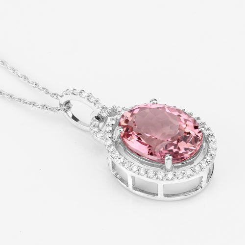 Bids.com 3.90 Carat Genuine Pink Tourmaline and White Diamond 14K White Gold Pendant Pendants