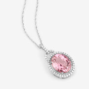 Bids.com 3.90 Carat Genuine Pink Tourmaline and White Diamond 14K White Gold Pendant Pendants