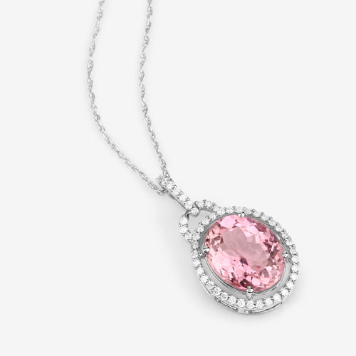 Bids.com 3.90 Carat Genuine Pink Tourmaline and White Diamond 14K White Gold Pendant Pendants