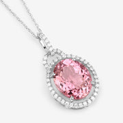 Bids.com 3.90 Carat Genuine Pink Tourmaline and White Diamond 14K White Gold Pendant Pendants