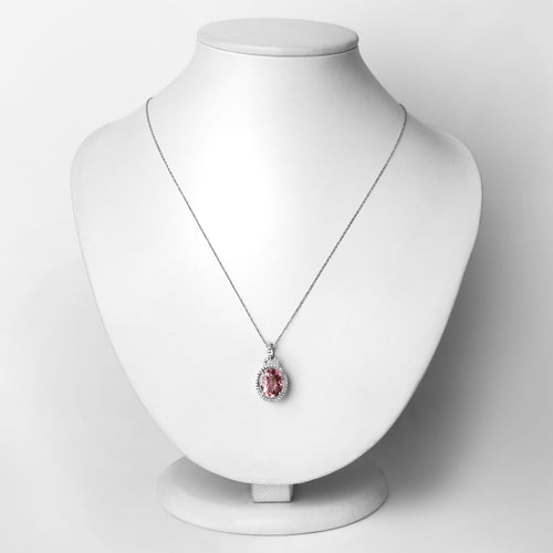 Bids.com 3.90 Carat Genuine Pink Tourmaline and White Diamond 14K White Gold Pendant Pendants
