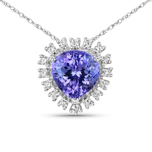 Bids.com 3.25 Carat Genuine Tanzanite and White Diamond 14K White Gold Pendant Pendants