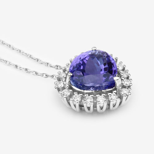 Bids.com 3.25 Carat Genuine Tanzanite and White Diamond 14K White Gold Pendant Pendants