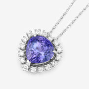 Bids.com 3.25 Carat Genuine Tanzanite and White Diamond 14K White Gold Pendant Pendants