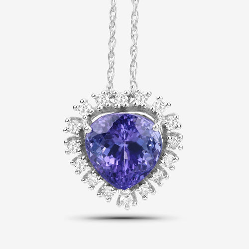 Bids.com 3.25 Carat Genuine Tanzanite and White Diamond 14K White Gold Pendant Pendants