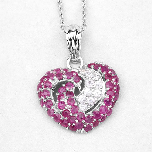 Bids.com 2.65 Carat Genuine Ruby and White Sapphire .925 Sterling Silver Pendant Pendants