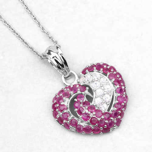 Bids.com 2.65 Carat Genuine Ruby and White Sapphire .925 Sterling Silver Pendant Pendants