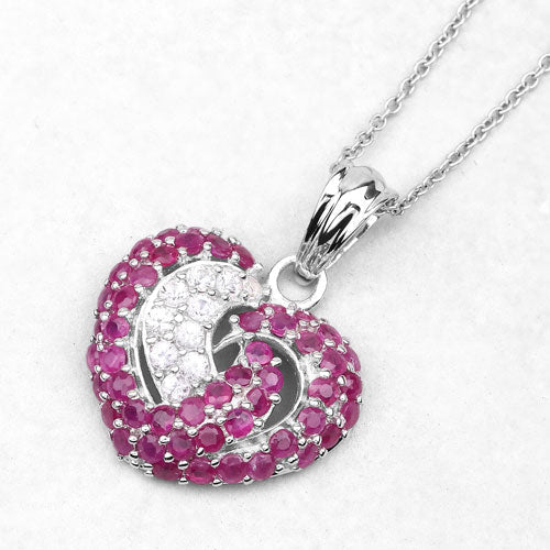 Bids.com 2.65 Carat Genuine Ruby and White Sapphire .925 Sterling Silver Pendant Pendants