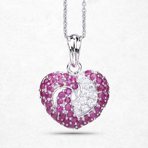 Bids.com 2.65 Carat Genuine Ruby and White Sapphire .925 Sterling Silver Pendant Pendants