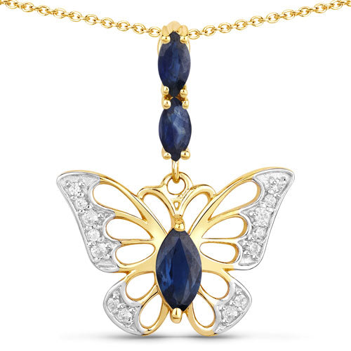 Bids.com 0.92 Carat Genuine Blue Sapphire and White Zircon .925 Sterling Silver Pendant Pendants