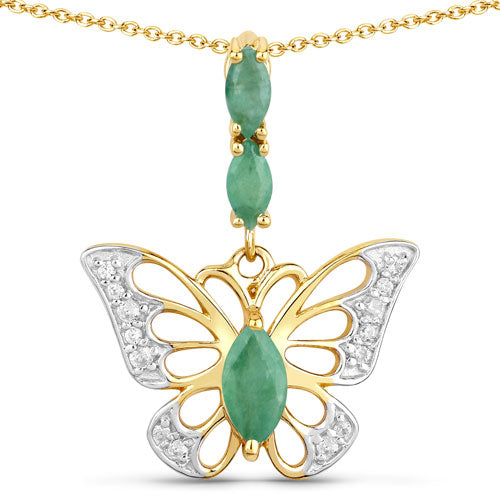 Bids.com 0.72 Carat Genuine Emerald and White Zircon .925 Sterling Silver Pendant Pendants