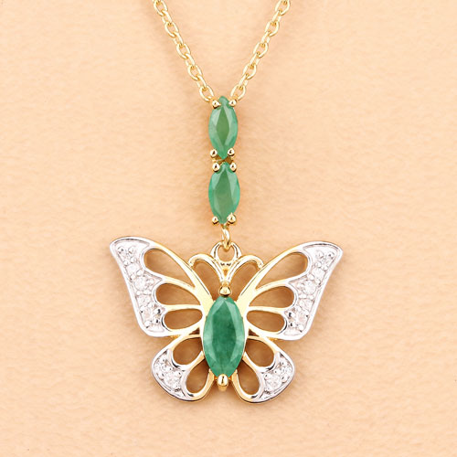 Bids.com 0.72 Carat Genuine Emerald and White Zircon .925 Sterling Silver Pendant Pendants