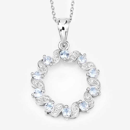 Bids.com 1.10 Carat Genuine Aquamarine and White Topaz .925 Sterling Silver Pendant Pendants