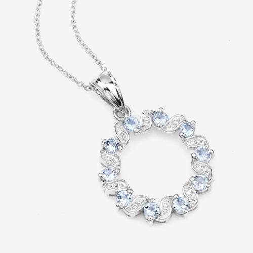 Bids.com 1.10 Carat Genuine Aquamarine and White Topaz .925 Sterling Silver Pendant Pendants