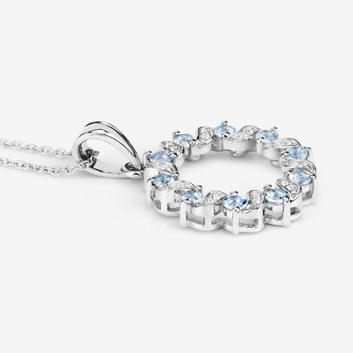 Bids.com 1.10 Carat Genuine Aquamarine and White Topaz .925 Sterling Silver Pendant Pendants
