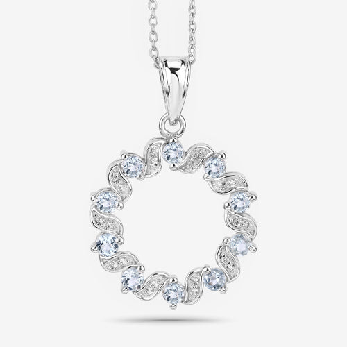 Bids.com 1.10 Carat Genuine Aquamarine and White Topaz .925 Sterling Silver Pendant Pendants