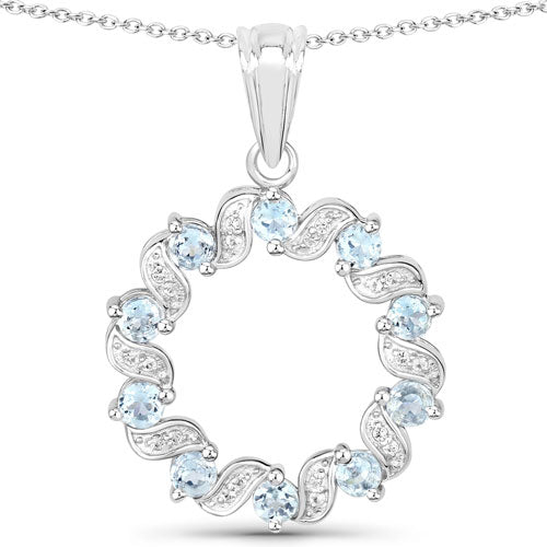 Bids.com 1.10 Carat Genuine Aquamarine and White Topaz .925 Sterling Silver Pendant Pendants