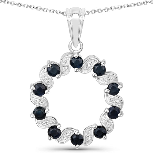 Bids.com 1.30 Carat Genuine Blue Sapphire and White Topaz .925 Sterling Silver Pendant Pendants