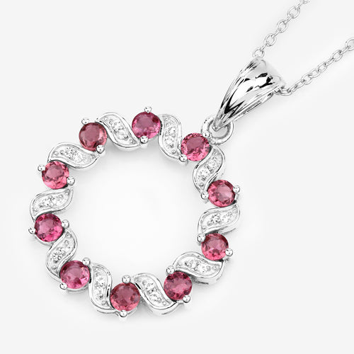 Bids.com 1.30 Carat Genuine Pink Tourmaline and White Topaz .925 Sterling Silver Pendant Pendants