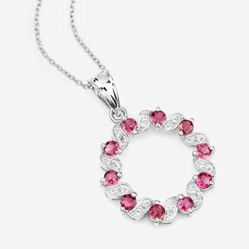 Bids.com 1.30 Carat Genuine Pink Tourmaline and White Topaz .925 Sterling Silver Pendant Pendants