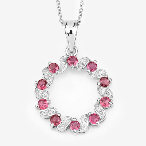 Bids.com 1.30 Carat Genuine Pink Tourmaline and White Topaz .925 Sterling Silver Pendant Pendants