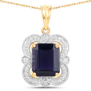 Bids.com 4.07 Carat Genuine Iolite and White Diamond 14K Yellow Gold Pendant Pendants