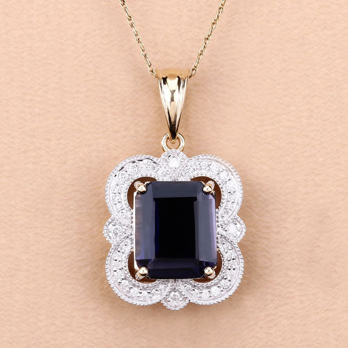 Bids.com 4.07 Carat Genuine Iolite and White Diamond 14K Yellow Gold Pendant Pendants