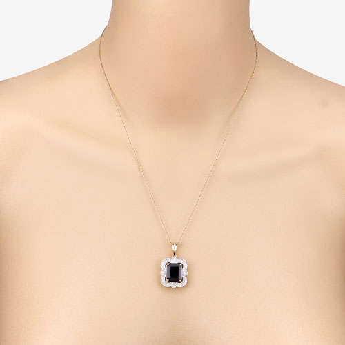 Bids.com 4.07 Carat Genuine Iolite and White Diamond 14K Yellow Gold Pendant Pendants