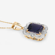 Bids.com 4.07 Carat Genuine Iolite and White Diamond 14K Yellow Gold Pendant Pendants