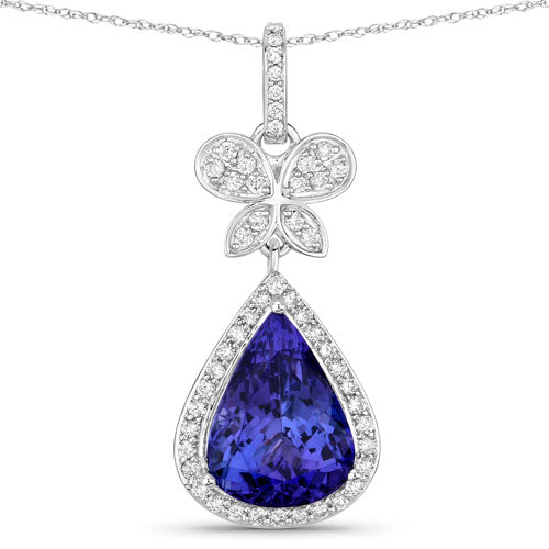 Bids.com 5.54 Carat Genuine Tanzanite and White Diamond 18K White Gold Pendant Pendants