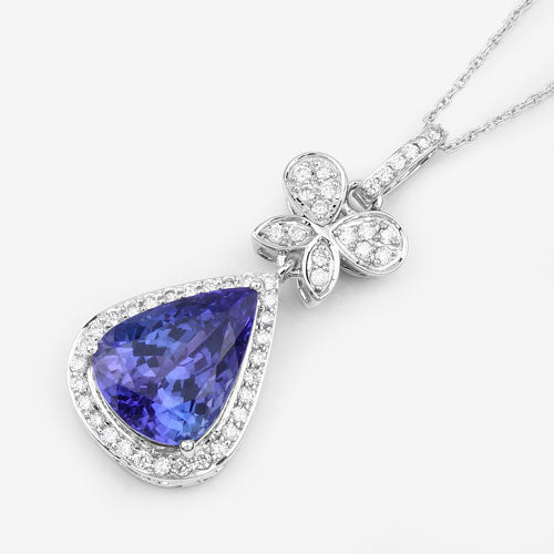 Bids.com 5.54 Carat Genuine Tanzanite and White Diamond 18K White Gold Pendant Pendants