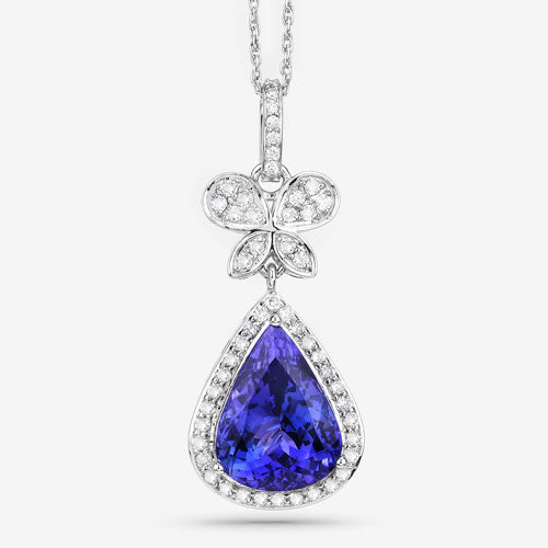 Bids.com 5.54 Carat Genuine Tanzanite and White Diamond 18K White Gold Pendant Pendants