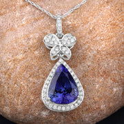 Bids.com 5.54 Carat Genuine Tanzanite and White Diamond 18K White Gold Pendant Pendants