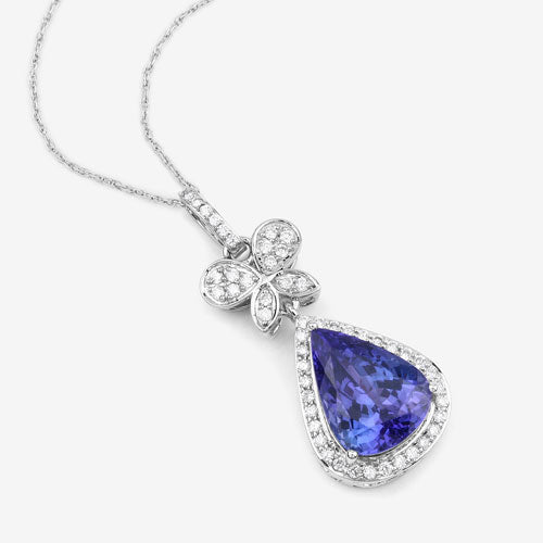 Bids.com 5.54 Carat Genuine Tanzanite and White Diamond 18K White Gold Pendant Pendants