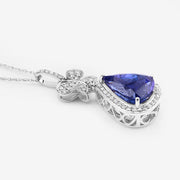 Bids.com 5.54 Carat Genuine Tanzanite and White Diamond 18K White Gold Pendant Pendants
